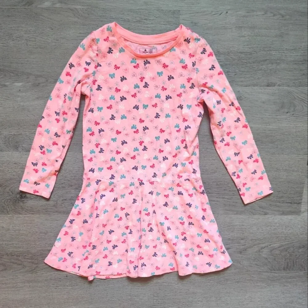 Baby Gap Girl's Pink Long Sleeve Bow Graphic Crewneck Pullover Dress Size 5